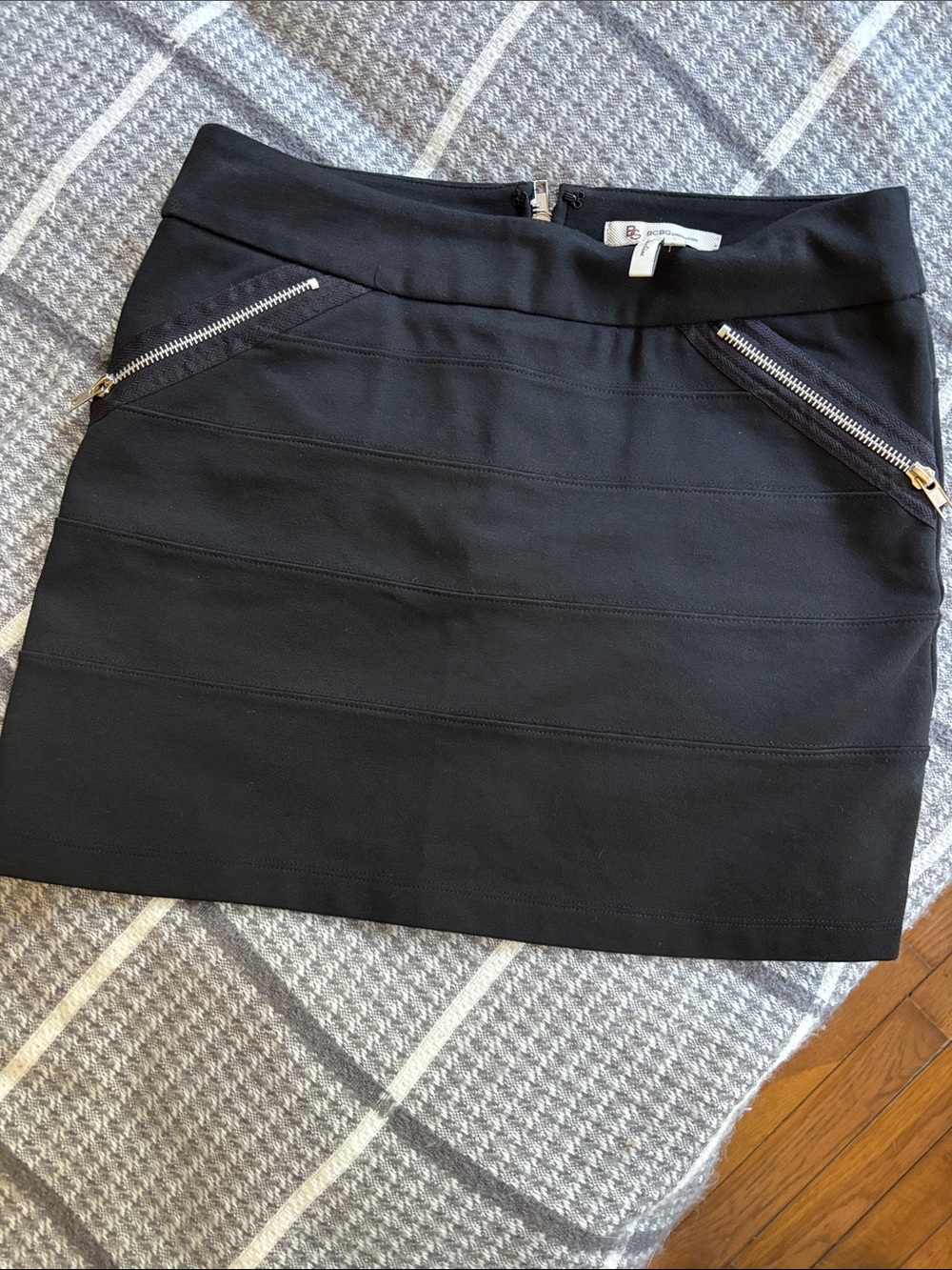BCBGeneration Black Mini Skirt with Silver Zipper Accents